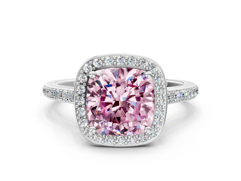 White gold Fancy Pink Cushion Cut Halo Round Diamond Pavé Band with Four-Prong Setting_15