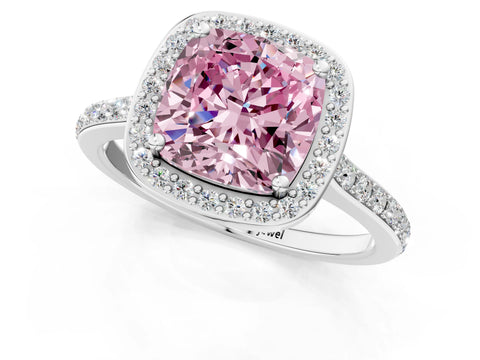 White gold Fancy Pink Cushion Cut Halo Round Diamond Pavé Band with Four-Prong Setting_16