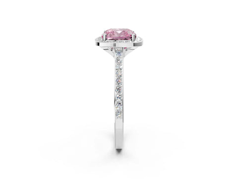 White gold Fancy Pink Cushion Cut Halo Round Diamond Pavé Band with Four-Prong Setting_17