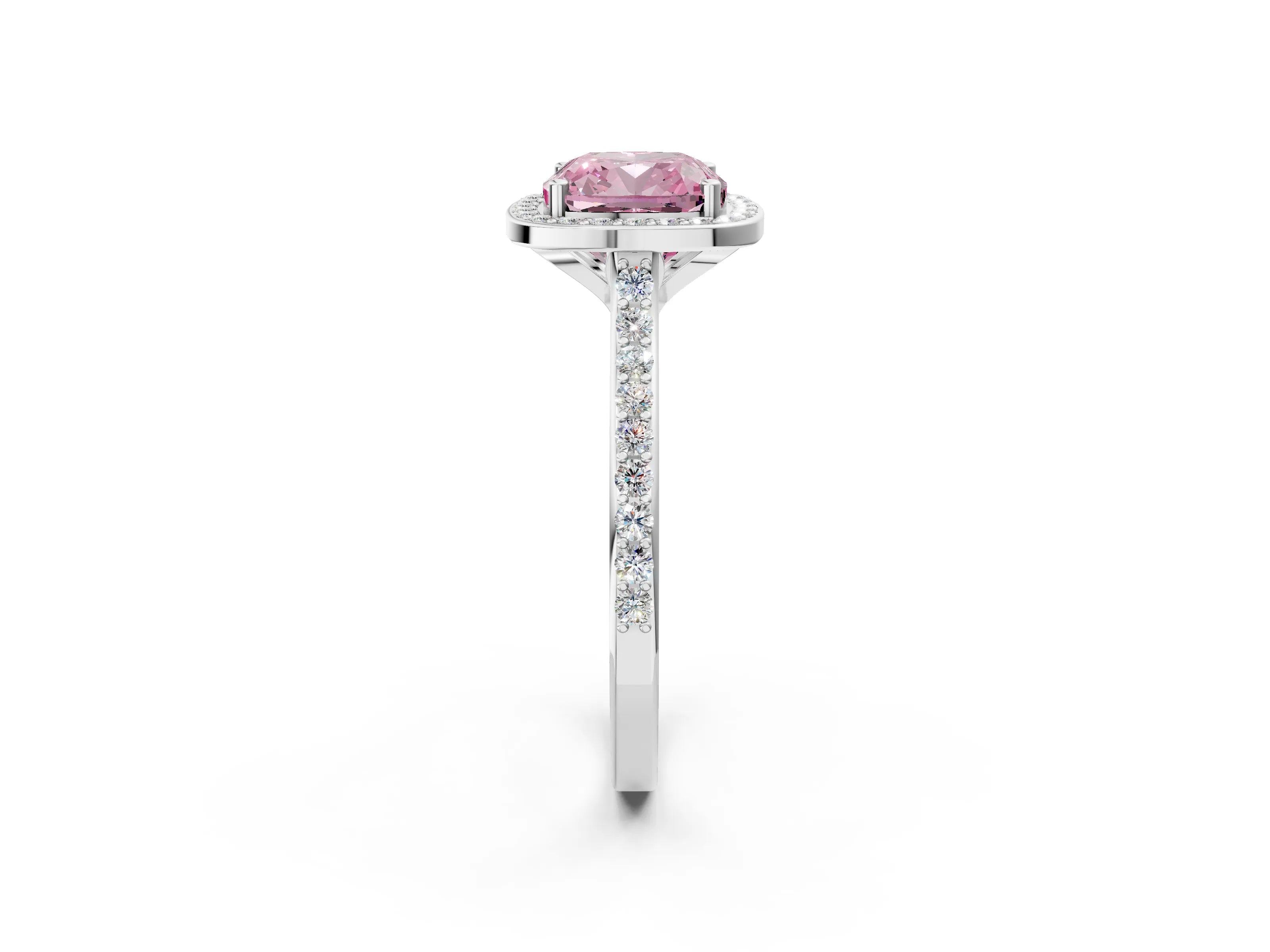 White gold Fancy Pink Cushion Cut Halo Round Diamond Pavé Band with Four-Prong Setting_17