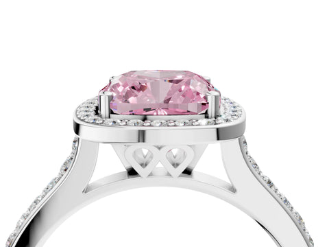 White gold Fancy Pink Cushion Cut Halo Round Diamond Pavé Band with Four-Prong Setting_19