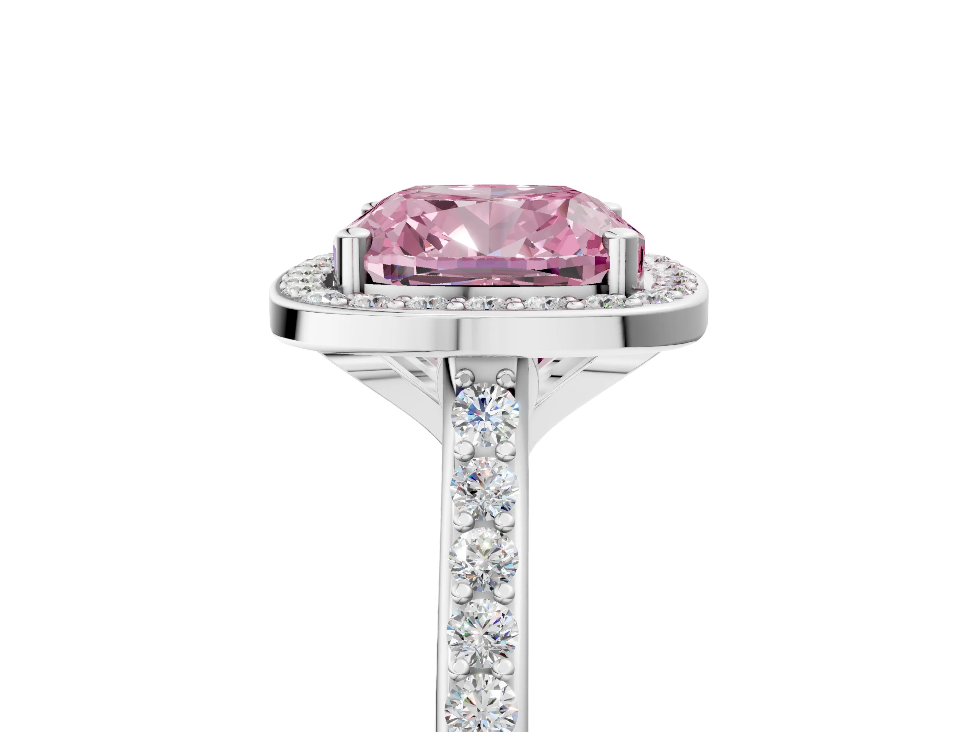 White gold Fancy Pink Cushion Cut Halo Round Diamond Pavé Band with Four-Prong Setting_20