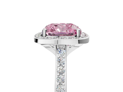 White gold Fancy Pink Cushion Cut Halo Round Diamond Pavé Band with Four-Prong Setting_20