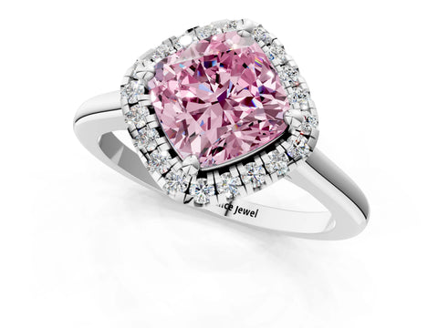 White gold Fancy Pink Cushion Cut Halo Round Diamond Solitaire Engagement Ring with Pave Band and Four-Prong Setting_1
