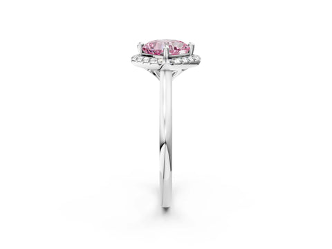 White gold Fancy Pink Cushion Cut Halo Round Diamond Solitaire Engagement Ring with Pave Band and Four-Prong Setting_2