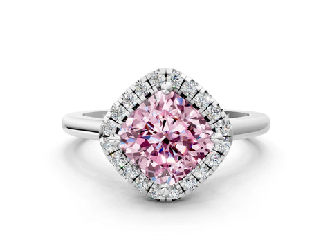 White gold Fancy Pink Cushion Cut Halo Round Diamond Solitaire Engagement Ring with Pave Band and Four-Prong Setting_30