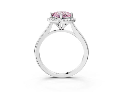 White gold Fancy Pink Cushion Cut Halo Round Diamond Solitaire Engagement Ring with Pave Band and Four-Prong Setting_33