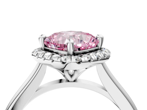 White gold Fancy Pink Cushion Cut Halo Round Diamond Solitaire Engagement Ring with Pave Band and Four-Prong Setting_34