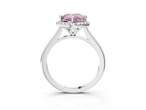 White gold Fancy Pink Cushion Cut Halo Round Diamond Solitaire Engagement Ring with Pave Band and Four-Prong Setting_3
