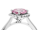 White gold Fancy Pink Cushion Cut Halo Round Diamond Solitaire Engagement Ring with Pave Band and Four-Prong Setting_4