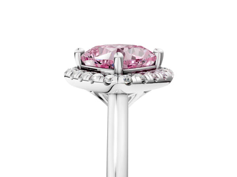 White gold Fancy Pink Cushion Cut Halo Round Diamond Solitaire Engagement Ring with Pave Band and Four-Prong Setting_5