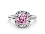 White gold Fancy Pink Cushion Cut Halo Round Diamond Solitaire Ring with Pavé Band and Four-Prong Setting_12