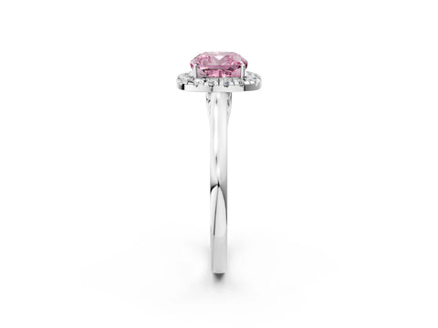 White gold Fancy Pink Cushion Cut Halo Round Diamond Solitaire Ring with Pavé Band and Four-Prong Setting_14