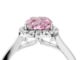 White gold Fancy Pink Cushion Cut Halo Round Diamond Solitaire Ring with Pavé Band and Four-Prong Setting_16