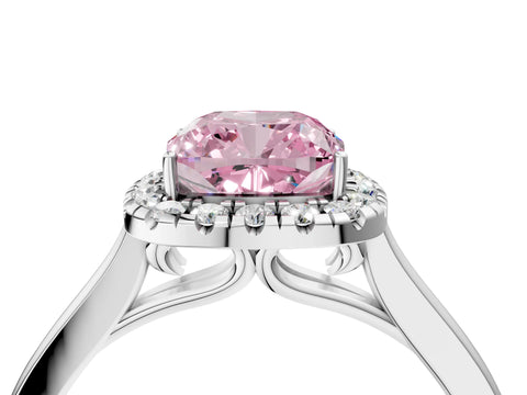 White gold Fancy Pink Cushion Cut Halo Round Diamond Solitaire Ring with Pavé Band and Four-Prong Setting_16