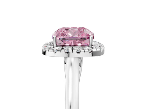 White gold Fancy Pink Cushion Cut Halo Round Diamond Solitaire Ring with Pavé Band and Four-Prong Setting_17