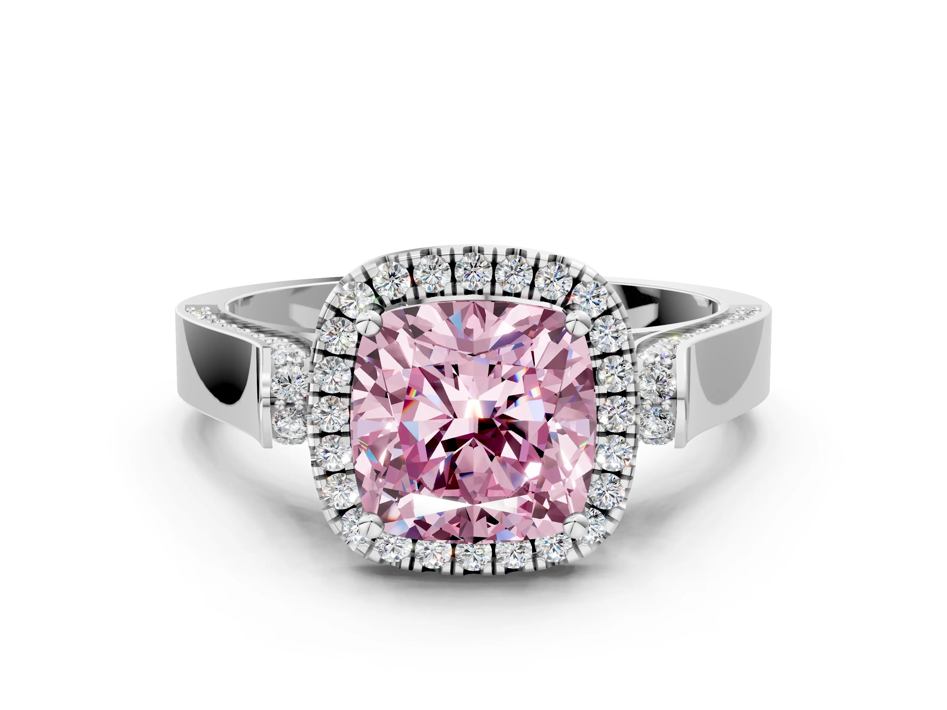 White gold Fancy Pink Cushion Cut Halo Round Diamond Twist Band with Four-Prong Setting_24