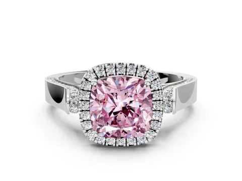 White gold Fancy Pink Cushion Cut Halo Round Diamond Twist Band with Four-Prong Setting_24