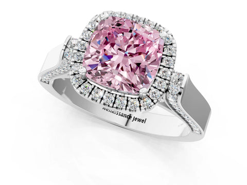 White gold Fancy Pink Cushion Cut Halo Round Diamond Twist Band with Four-Prong Setting_25