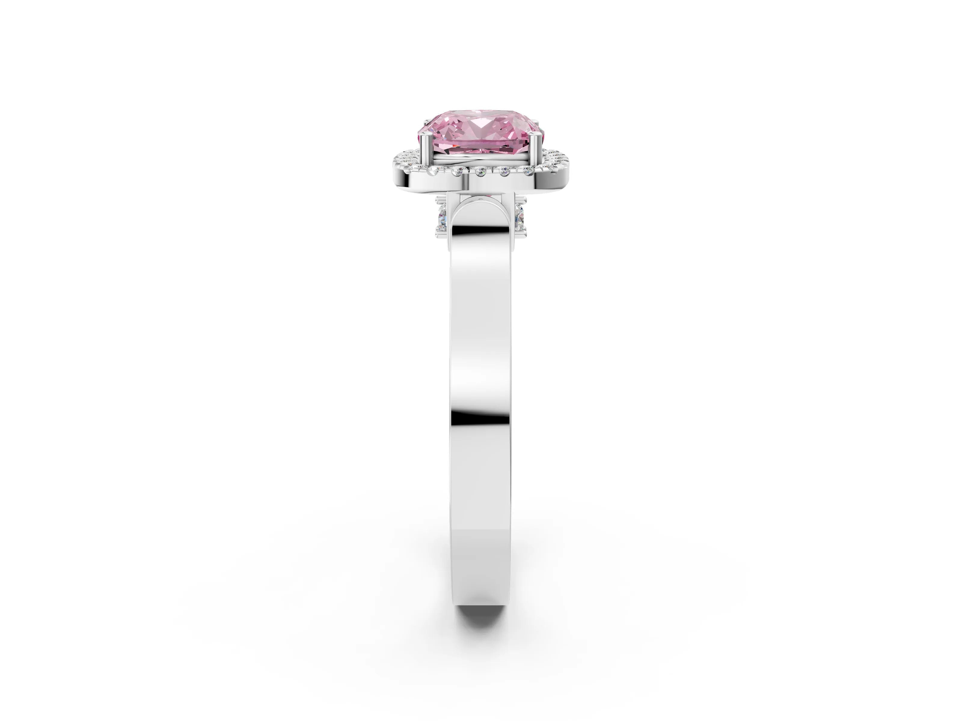 White gold Fancy Pink Cushion Cut Halo Round Diamond Twist Band with Four-Prong Setting_26
