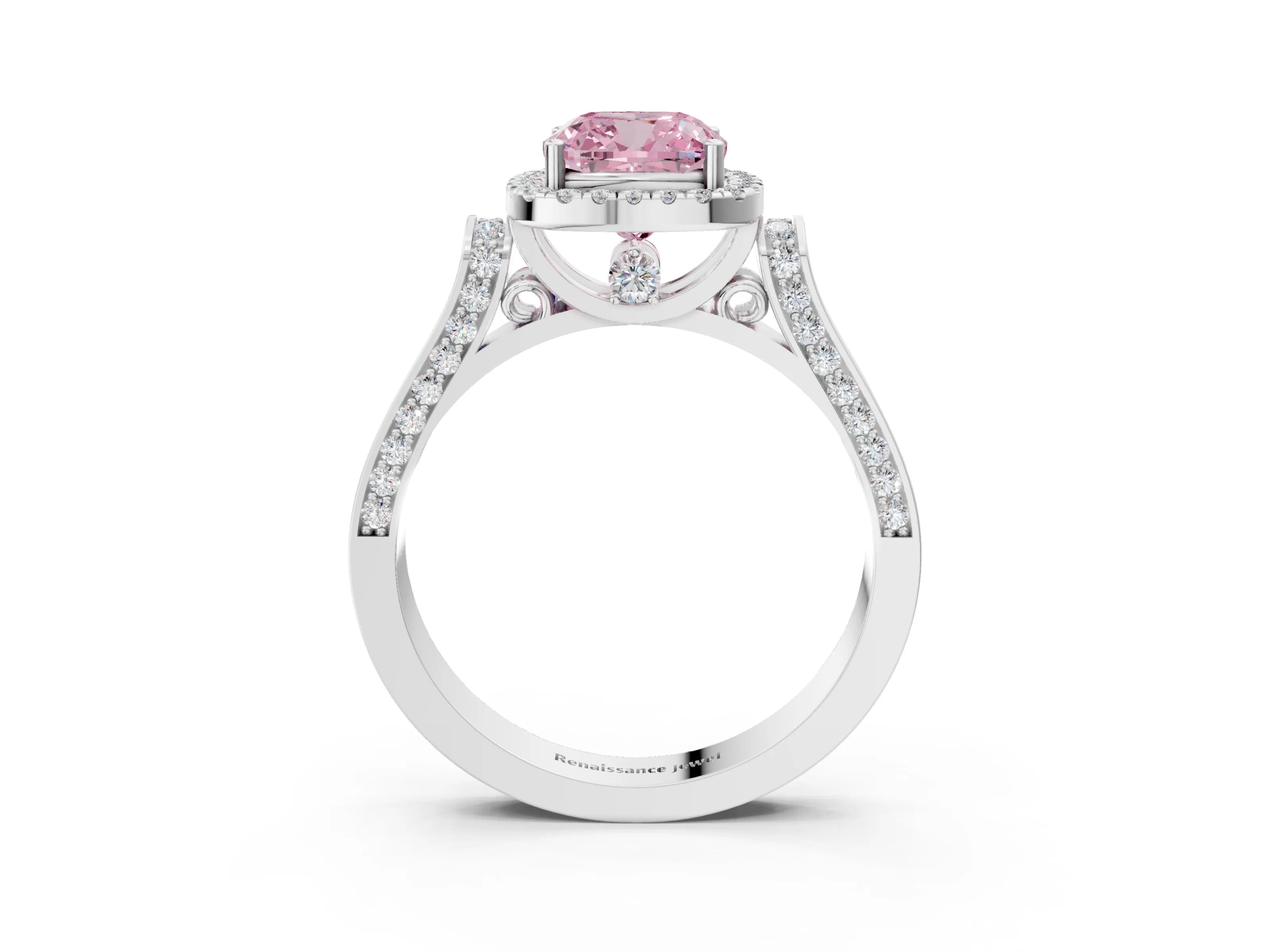 White gold Fancy Pink Cushion Cut Halo Round Diamond Twist Band with Four-Prong Setting_27