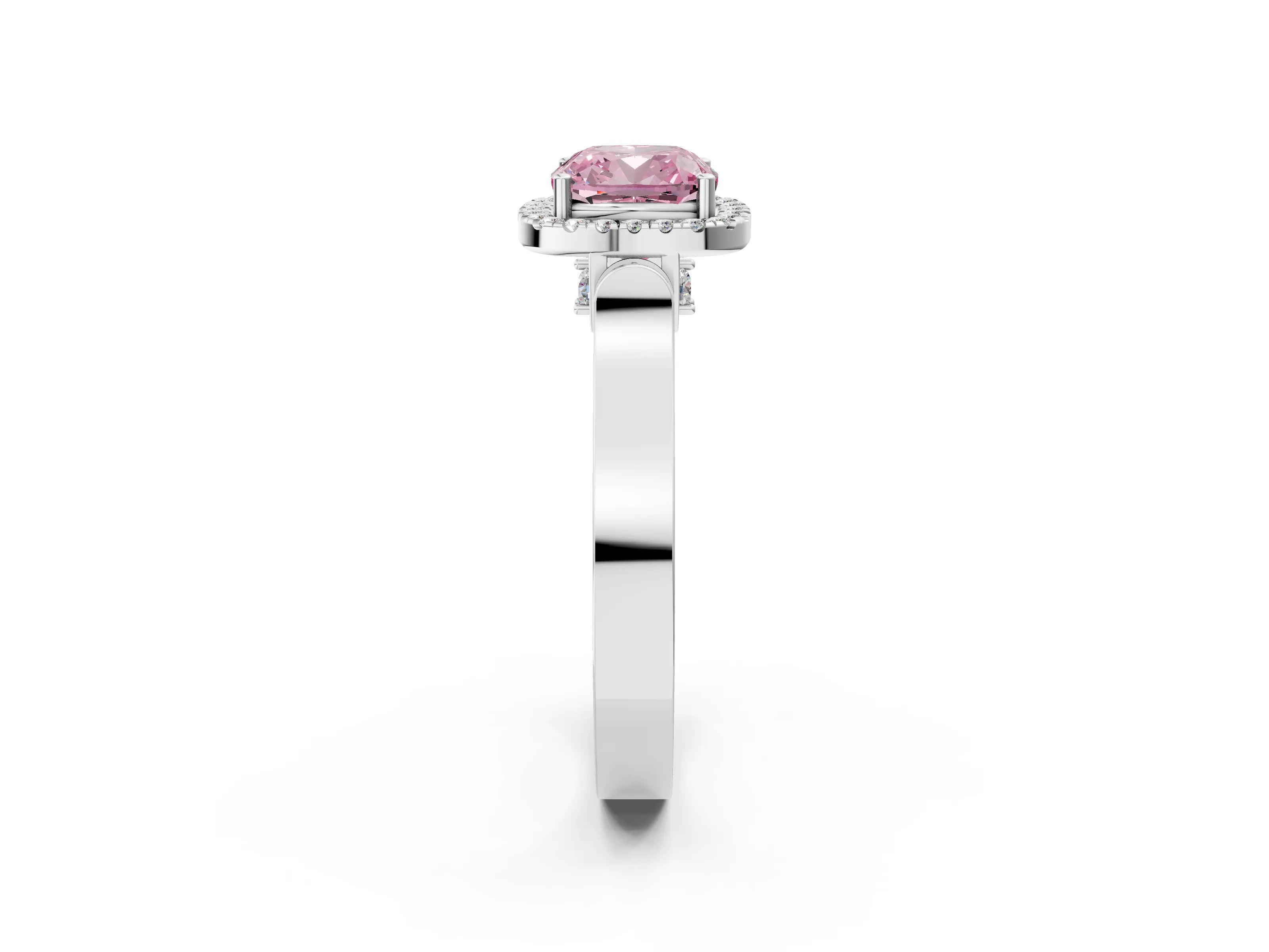 White gold Fancy Pink Cushion Cut Halo Round Diamond Twist Band with Four-Prong Setting_2