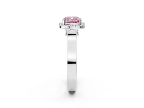 White gold Fancy Pink Cushion Cut Halo Round Diamond Twist Band with Four-Prong Setting_2
