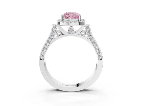 White gold Fancy Pink Cushion Cut Halo Round Diamond Twist Band with Four-Prong Setting_3