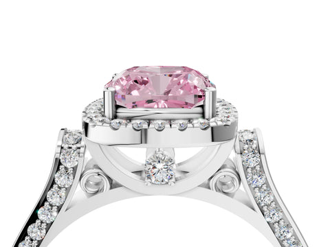 White gold Fancy Pink Cushion Cut Halo Round Diamond Twist Band with Four-Prong Setting_4