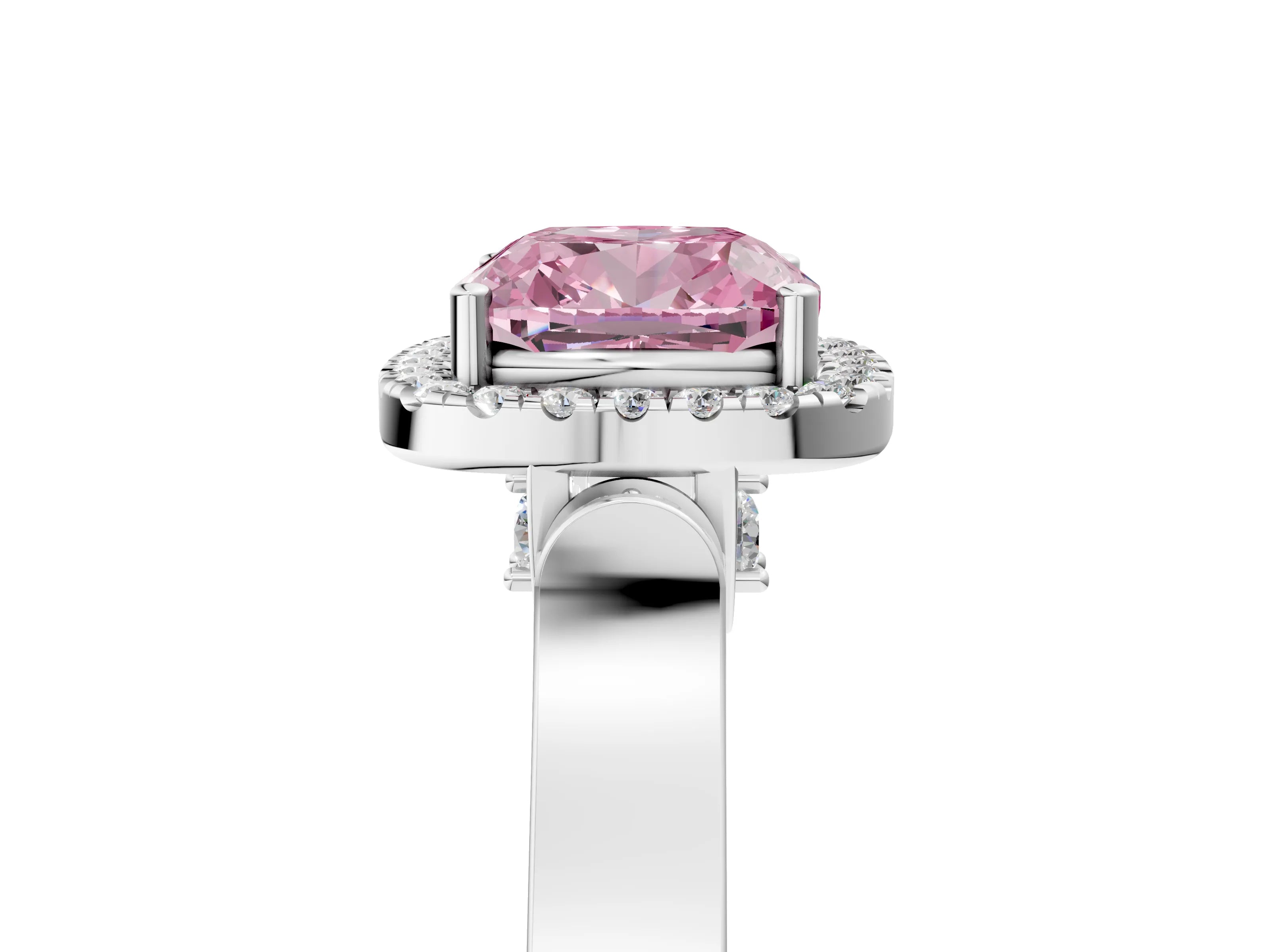 White gold Fancy Pink Cushion Cut Halo Round Diamond Twist Band with Four-Prong Setting_5
