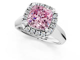 White gold Fancy Pink Cushion  Cut Halo Solitaire Engagement Ring with Square Band and Four-Prong Setting_127