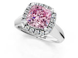 White gold Fancy Pink Cushion  Cut Halo Solitaire Engagement Ring with Square Band and Four-Prong Setting_13