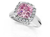 White gold Fancy Pink Cushion  Cut Halo Solitaire Engagement Ring with Square Band and Four-Prong Setting_145