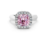 White gold Fancy Pink Cushion  Cut Halo Solitaire Engagement Ring with Square Band and Four-Prong Setting_90