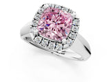 White gold Fancy Pink Cushion  Cut Halo Solitaire Engagement Ring with Square Band and Four-Prong Setting_91