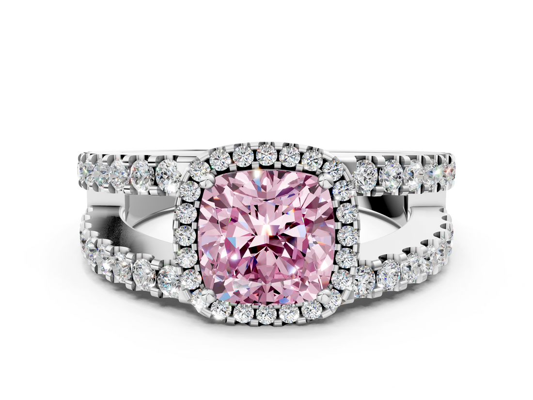 White gold Fancy Pink Cushion  Cut Halo Split Shank Diamond Ring with Four-Prong Setting_45