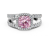 White gold Fancy Pink Cushion  Cut Halo Split Shank Diamond Ring with Four-Prong Setting_45