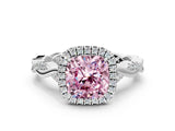 White gold Fancy Pink Cushion Cut Halo Twist Band with Four-Prong Setting