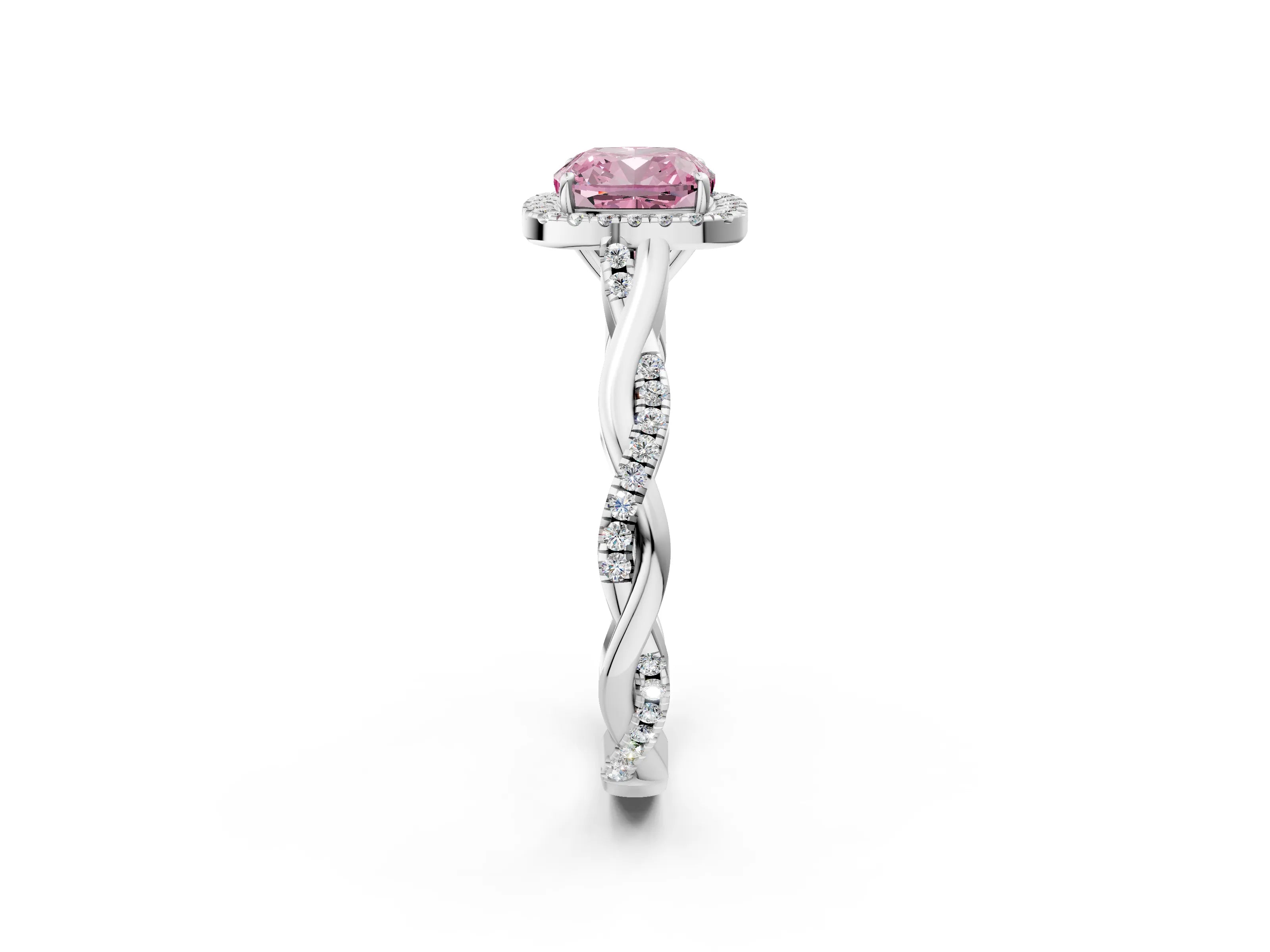 White gold Fancy Pink Cushion Cut Halo Twist Band with Four-Prong Setting_2