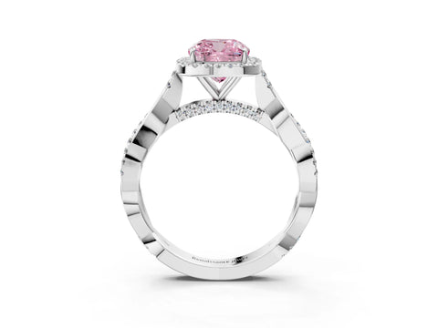 White gold Fancy Pink Cushion Cut Halo Twist Band with Four-Prong Setting_3