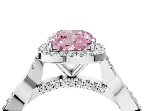White gold Fancy Pink Cushion Cut Halo Twist Band with Four-Prong Setting_4