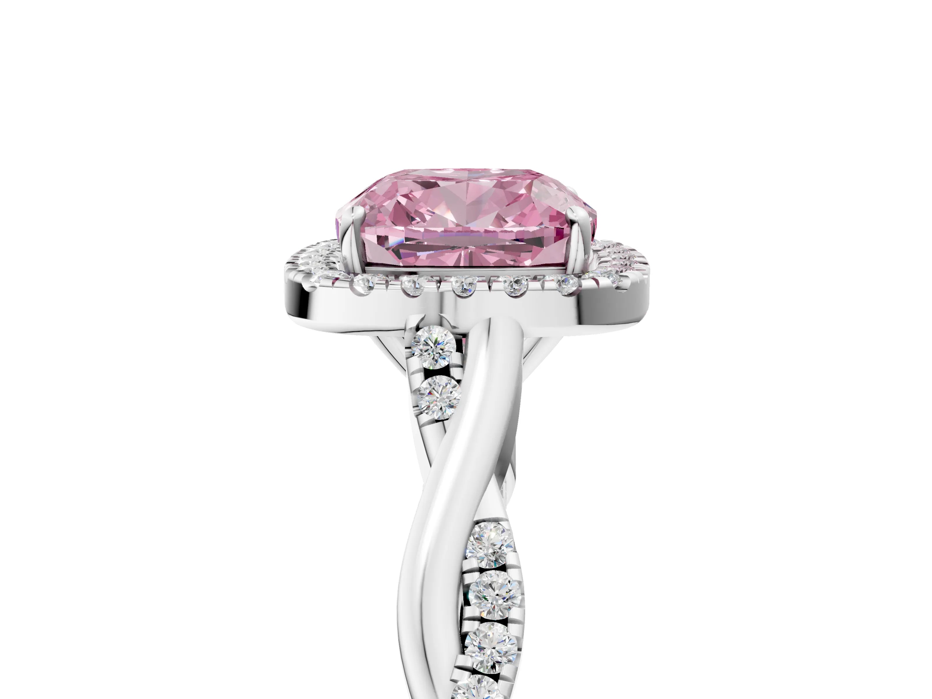 White gold Fancy Pink Cushion Cut Halo Twist Band with Four-Prong Setting_5