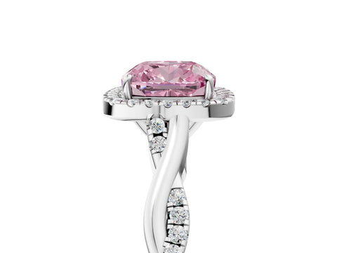 White gold Fancy Pink Cushion Cut Halo Twist Band with Four-Prong Setting_5