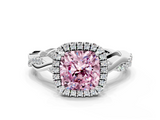 White gold Fancy Pink Cushion  Cut Halo Twisted Band Four-Prong Ring_20
