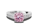 White gold Fancy Pink Cushion  Cut Milgrain Channel Set Engagement Ring with Solitaire Prong Setting_61