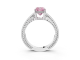 White gold Fancy Pink Cushion  Cut Milgrain Channel Set Engagement Ring with Solitaire Prong Setting_64