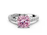 White gold Fancy Pink Cushion  Cut Pavé Band Solitaire Ring with Four-Prong Setting_22