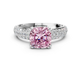 White gold Fancy Pink Cushion  Cut Pave Diamond Engagement Ring with Channel Set Band and Four-Prong Setting_20