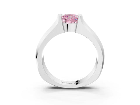 White gold Fancy Pink Cushion Cut Solitaire Bezel Set Diamond Ring with Wide Band_15