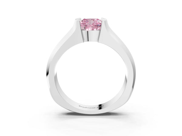 Sterling Silver Cushion Cut Half Bezel Engagement Ring Setting for Fancy Pink Center - Design RJ-777